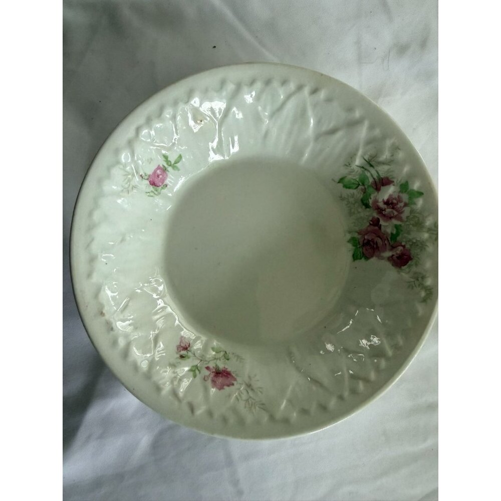 Vintage Floral Embossed Ceramic Saucer With Pink Roses Design